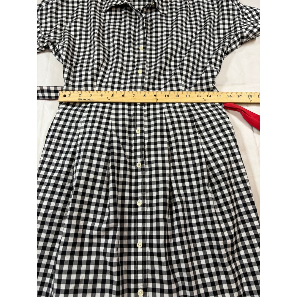 Talbots Black White Gingham Cotton Shirt Dress Midi Belted Short Sleeve Size 6 - Picture 4 of 11